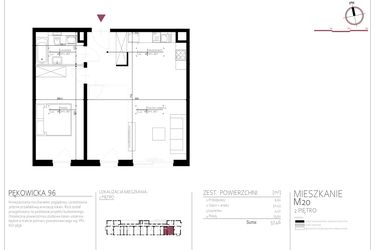 Rzut - Mieszkanie na sprzedaż 2 pokoje o powierzchni 57,46 m² - numer 20 w Pękowicka 96