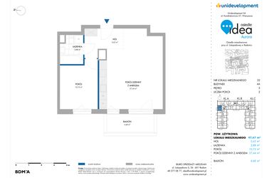Rzut - Mieszkanie na sprzedaż 2 pokoje o powierzchni 47,67 m² - numer 32.4A w Osiedle Idea Aurora