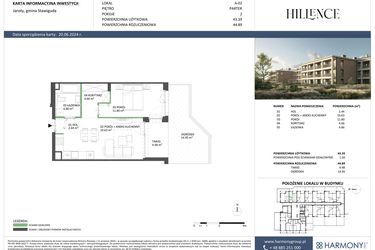 Rzut - Mieszkanie na sprzedaż 2 pokoje o powierzchni 44,89 m² - numer A-02 w Hillence