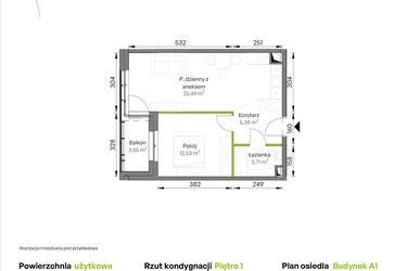 Rzut - Mieszkanie na sprzedaż 2 pokoje o powierzchni 44,12 m² - numer A1/01/17 w WUWA Vita