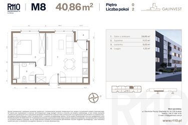 Rzut - Mieszkanie na sprzedaż 2 pokoje o powierzchni 40,86 m² - numer 8 w Radzikowskiego 110