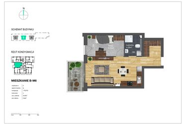 Rzut - Mieszkanie na sprzedaż 2 pokoje o powierzchni 39,59 m² - numer B-M6 w Bunscha Park 4.0