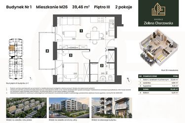 Rzut - Mieszkanie na sprzedaż 2 pokoje o powierzchni 39,46 m² - numer B1.M26 w Osiedle Zielona Chorzowska
