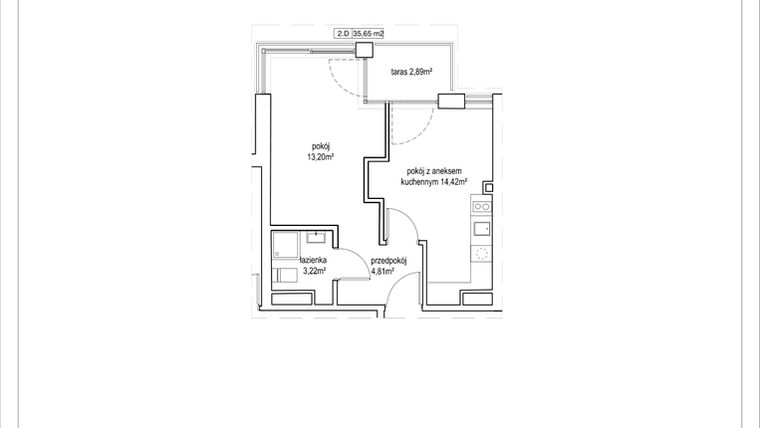 Rzut - Mieszkanie na sprzedaż 2 pokoje o powierzchni 35,65 m² - numer 4/10. w Apartamenty Nowy Targ