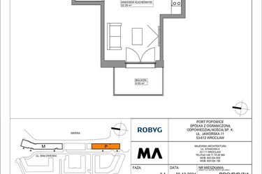 Rzut - Mieszkanie na sprzedaż 1 pokój o powierzchni 28,84 m² - numer PPO/P/B/7/1 w Port Popowice bud. M i P