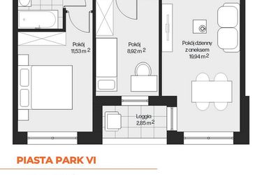 Rzut - Mieszkanie na sprzedaż 3 pokoje o powierzchni 49,63 m² - numer G1-56 w Piasta Park VI