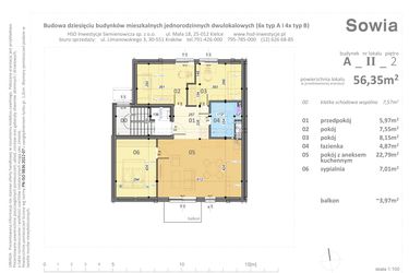 Rzut - Mieszkanie na sprzedaż 4 pokoje o powierzchni 56,35 m² - numer A2 w Sowia