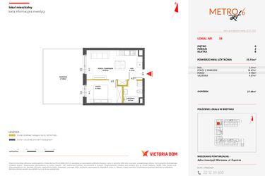 Rzut - Mieszkanie na sprzedaż 2 pokoje o powierzchni 35,15 m² - numer 38 w Metro Art 6