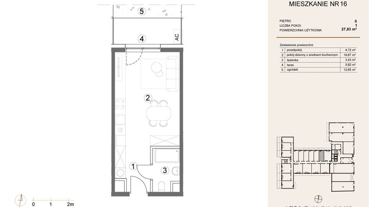 Rzut - Mieszkanie na sprzedaż 1 pokój o powierzchni 27,83 m² - numer 16 w Waterlane Vibe