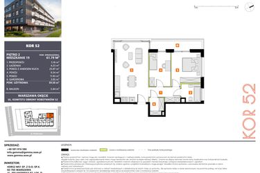 Rzut - Mieszkanie na sprzedaż 3 pokoje o powierzchni 59,58 m² - numer M19 w KOR 52