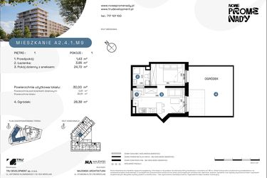 Rzut - Mieszkanie na sprzedaż 1 pokój o powierzchni 30 m² - numer A2.4.1.M9 w Nowe Promenady