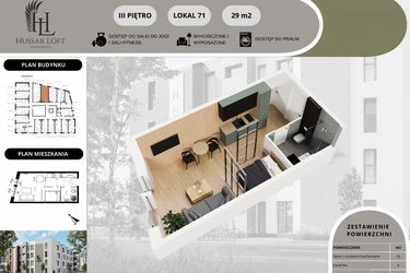 Rzut - Mieszkanie na sprzedaż 1 pokój o powierzchni 24,68 m² - numer 71 w Hussar Loft - Apartamenty inwestycyjne