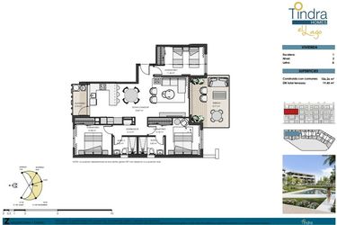 Rzut - Mieszkanie na sprzedaż 3 pokoje o powierzchni 106 m² - numer 2E w Tindra Homes el Lago