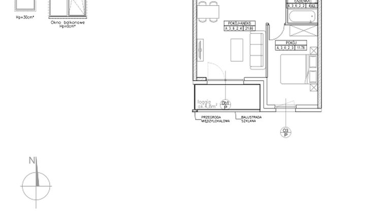 Rzut - Mieszkanie na sprzedaż 2 pokoje o powierzchni 42,71 m² - numer A.3.6.2 w Forma