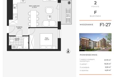 Rzut - Mieszkanie na sprzedaż 2 pokoje o powierzchni 40,17 m² - numer F1-27 w Na Koszutce II