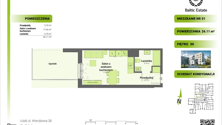 Rzut - Mieszkanie na sprzedaż 1 pokój o powierzchni 26,52 m² - numer 00.M.01 w Dom Architekta