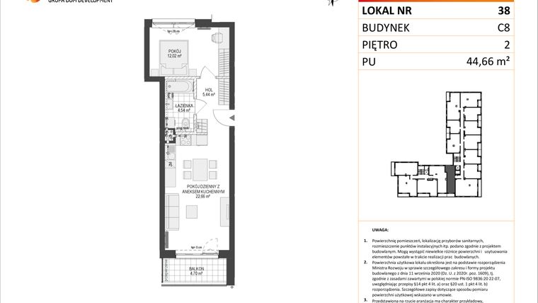 Rzut - Mieszkanie na sprzedaż 2 pokoje o powierzchni 44,69 m² - numer C8.38 w Konstelacja etap IV
