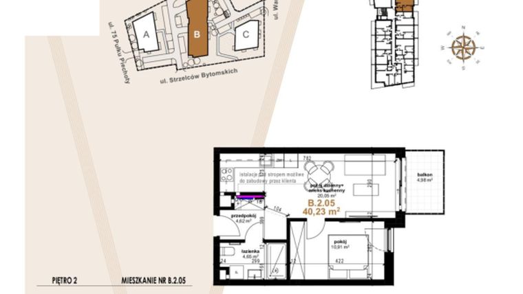 Rzut - Mieszkanie na sprzedaż 2 pokoje o powierzchni 40,23 m² - numer B.2.05 w Vanda Park