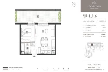 Rzut - Mieszkanie na sprzedaż 2 pokoje o powierzchni 35,03 m² - numer L.1.6 w Zamoyskiego 31