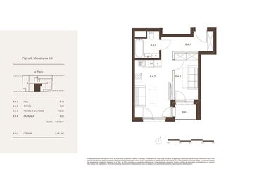 Rzut - Mieszkanie na sprzedaż 2 pokoje o powierzchni 34,1 m² - numer 6.4 w Piwna 21