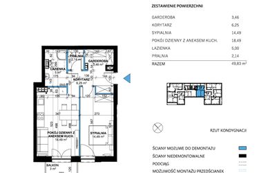 Rzut - Mieszkanie na sprzedaż 2 pokoje o powierzchni 49,56 m² - numer 23 w Comfort Corner