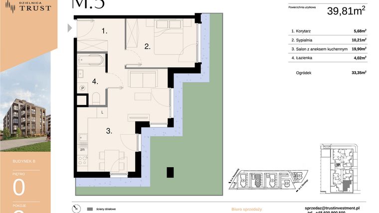 Rzut - Mieszkanie na sprzedaż 2 pokoje o powierzchni 39,81 m² - numer B - M.5 w Dzielnica Trust