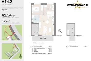 Rzut - Mieszkanie na sprzedaż 3 pokoje o powierzchni 45,29 m² - numer A14.2 w Gwiazdowo II