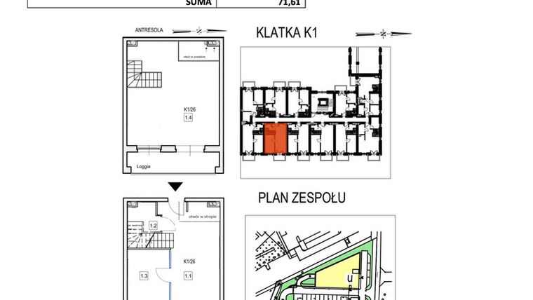 Rzut - Mieszkanie na sprzedaż 2 pokoje o powierzchni 71,61 m² - numer K1/26 w Przystań Królewiecka III