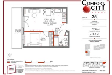 Rzut - Mieszkanie na sprzedaż 2 pokoje o powierzchni 37 m² - numer 35 w Comfort City Koral