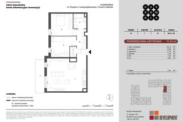 Rzut - Mieszkanie na sprzedaż 3 pokoje o powierzchni 71,31 m² - numer M.B.1.026 w CUKROWNIA
