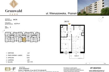 Rzut - Mieszkanie na sprzedaż 2 pokoje o powierzchni 43,79 m² - numer 8 K/10 w Grunwald Park