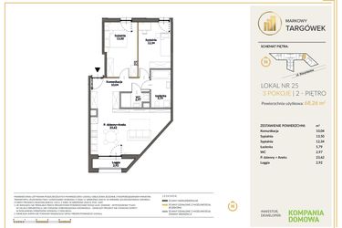 Rzut - Mieszkanie na sprzedaż 3 pokoje o powierzchni 68,09 m² - numer 25 w Markowy Targówek
