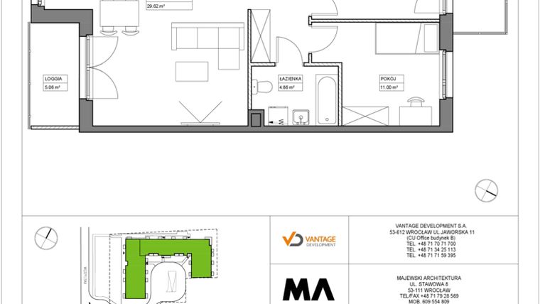 Rzut - Mieszkanie na sprzedaż 3 pokoje o powierzchni 65,93 m² - numer PT/A/3/12 w Przystanek Tarnogaj