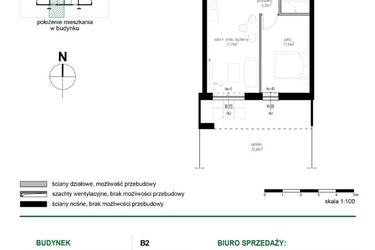 Rzut - Mieszkanie na sprzedaż 2 pokoje o powierzchni 38,32 m² - numer M5 w Wędrowna II