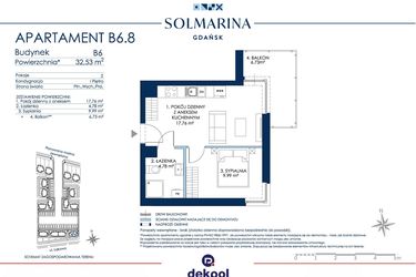Rzut - Mieszkanie na sprzedaż 2 pokoje o powierzchni 32,53 m² - numer B6.8 w Sol Marina B