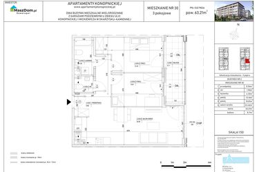 Rzut - Mieszkanie na sprzedaż 3 pokoje o powierzchni 63,21 m² - numer M-30 w Apartamenty Konopnickiej