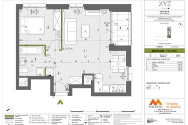 Rzut - Mieszkanie na sprzedaż 2 pokoje o powierzchni 43,65 m² - numer F1.C.10.01 w XYZ Place