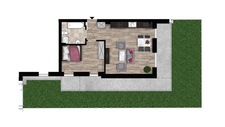Rzut - Mieszkanie na sprzedaż 2 pokoje o powierzchni 44,57 m² - numer B1.M6 w Stelmachów Park Etap II