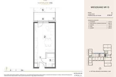Rzut - Mieszkanie na sprzedaż 1 pokój o powierzchni 27,83 m² - numer 15 w Waterlane Vibe