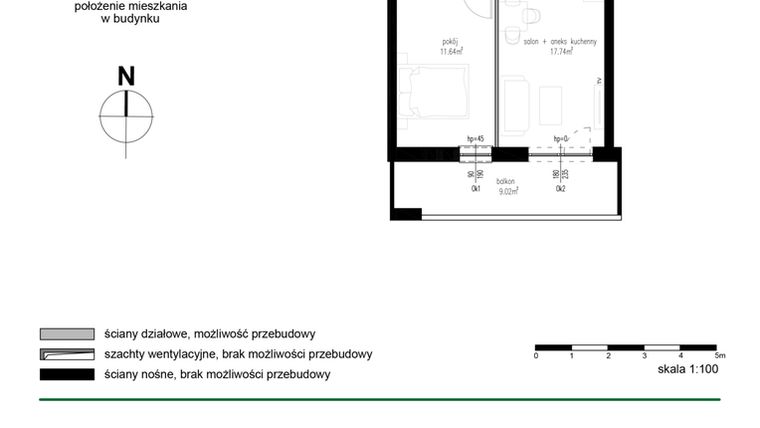 Rzut - Mieszkanie na sprzedaż 2 pokoje o powierzchni 38,32 m² - numer 12 w Wędrowna