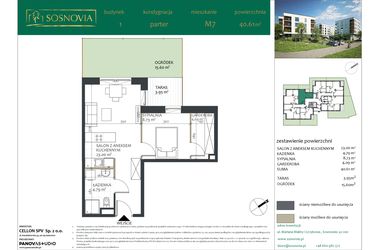 Rzut - Mieszkanie na sprzedaż 2 pokoje o powierzchni 40,61 m² - numer 1.M7 w Sosnovia