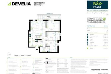 Rzut - Mieszkanie na sprzedaż 4 pokoje o powierzchni 77,82 m² - numer AA0413 w Neo Praga
