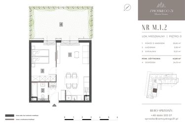 Rzut - Mieszkanie na sprzedaż 2 pokoje o powierzchni 41,09 m² - numer M.1.2 w Zamoyskiego 31