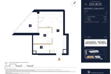 Rzut - Mieszkanie na sprzedaż 1 pokój o powierzchni 33,59 m² - numer D27 w Rezydencja Zegrze etap III
