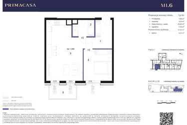 Rzut - Mieszkanie na sprzedaż 2 pokoje o powierzchni 47,92 m² - numer B3 – M1.6 w Primacasa