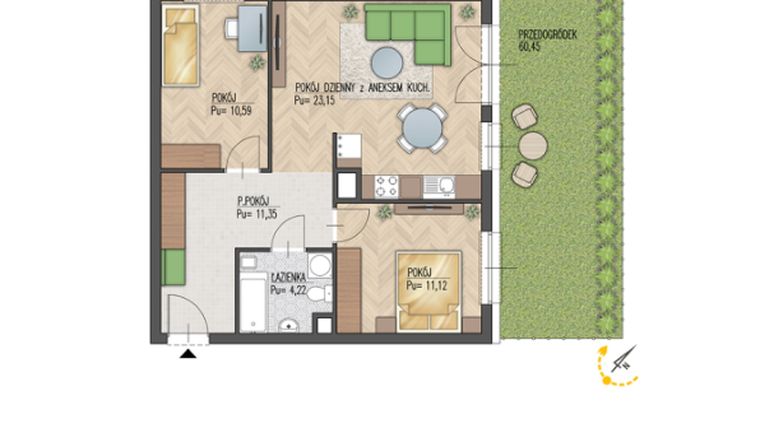 Rzut - Mieszkanie na sprzedaż 3 pokoje o powierzchni 60,43 m² - numer 2 w Enklawa Starosielce
