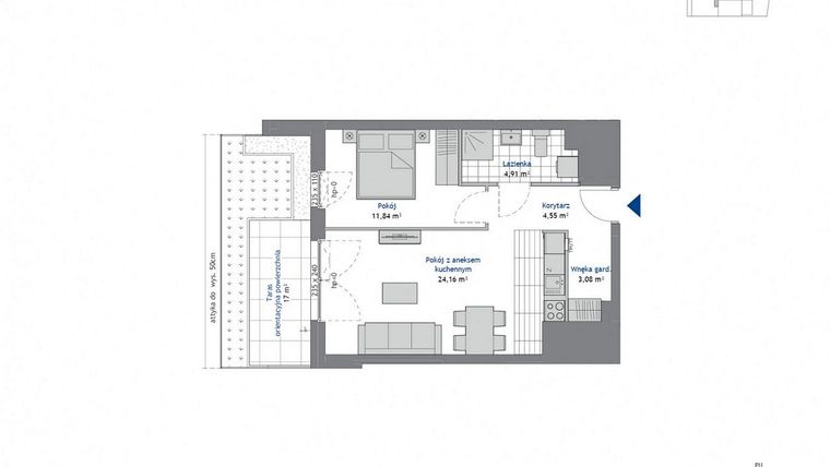 Rzut - Mieszkanie na sprzedaż 2 pokoje o powierzchni 48,42 m² - numer 1.10 w SEAHall