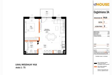 Rzut - Mieszkanie na sprzedaż 2 pokoje o powierzchni 53,62 m² - numer 18 w Osiedle StaLove etap II