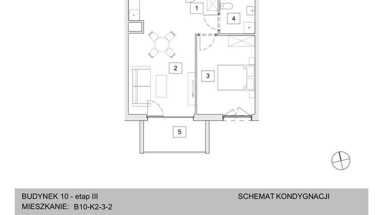 Rzut - Mieszkanie na sprzedaż 2 pokoje o powierzchni 46,54 m² - numer B10-K2-3-2 w Żerniki na Novo III