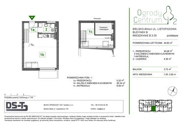 Rzut - Mieszkanie na sprzedaż 1 pokój o powierzchni 44,62 m² - numer B.3.35 w Ogrody Centrum 2